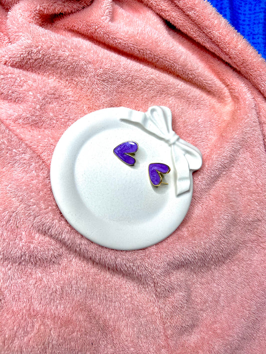 Cute Purple Heart Earring with Golden Base