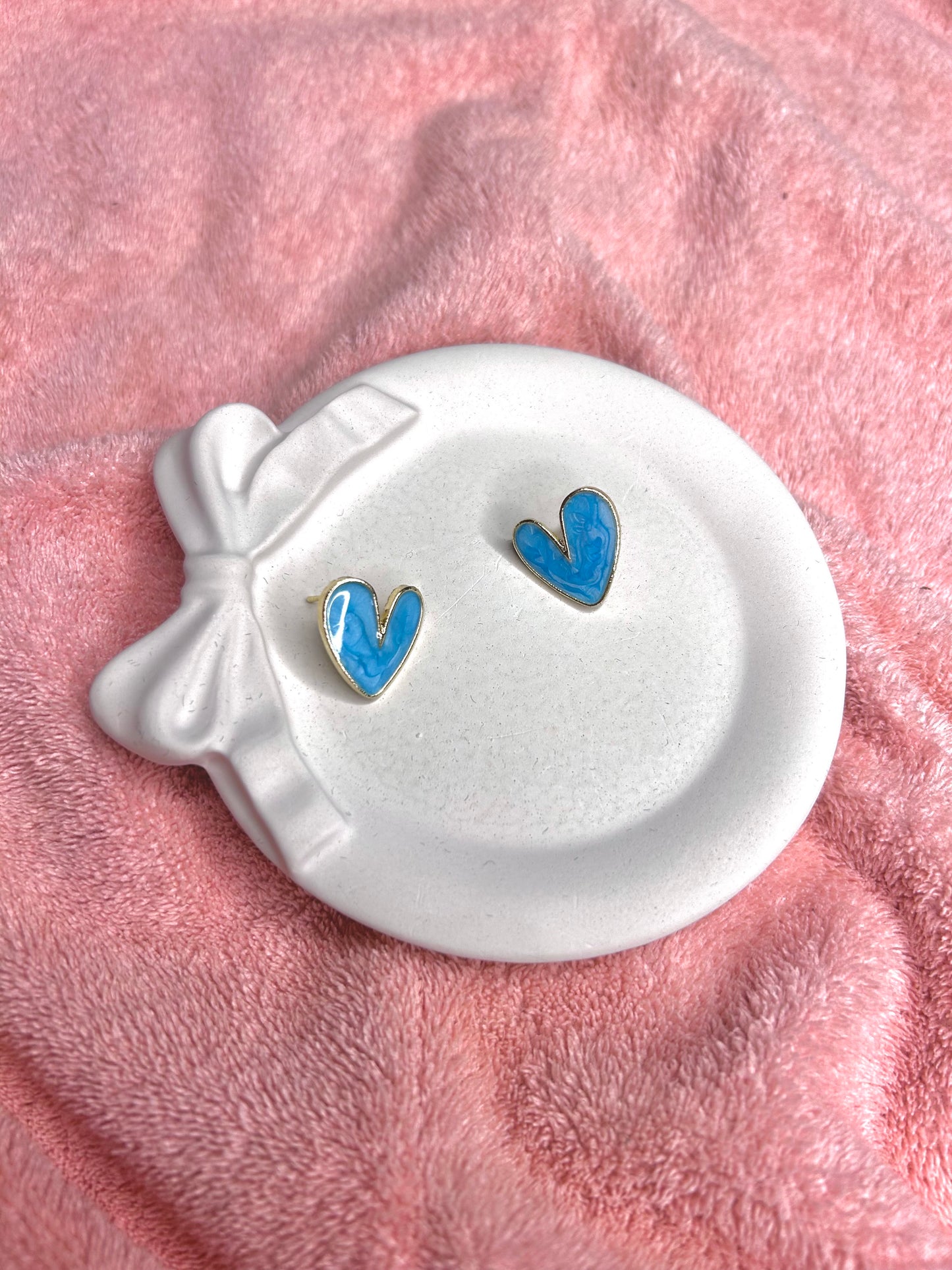 Cute Blue Heart Earring with Golden Base